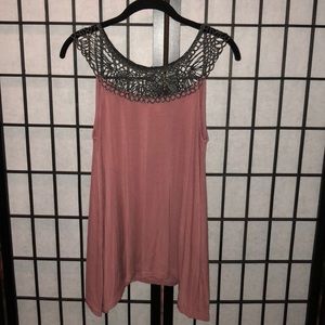 Pink blouse with glitter lace neckline